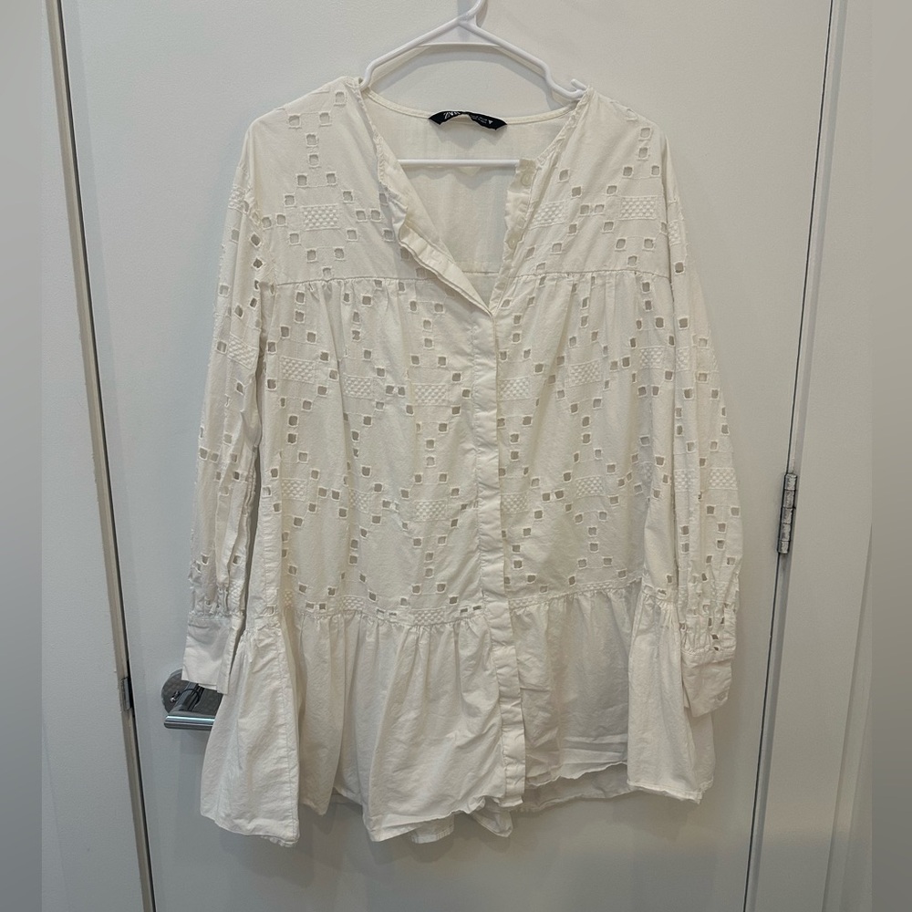 White Eyelet Zara Shirt Dress